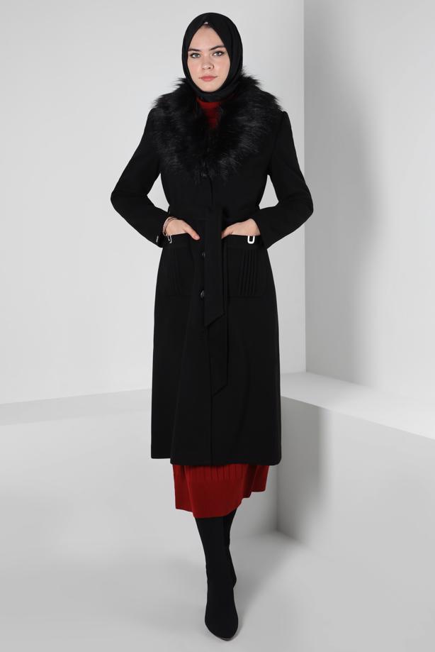 Hijab clothing BLACK T 90405 ALVİNA WİNTER ALMEDA KABAN 40/48 TEK42 - TRENDTESETTÜR