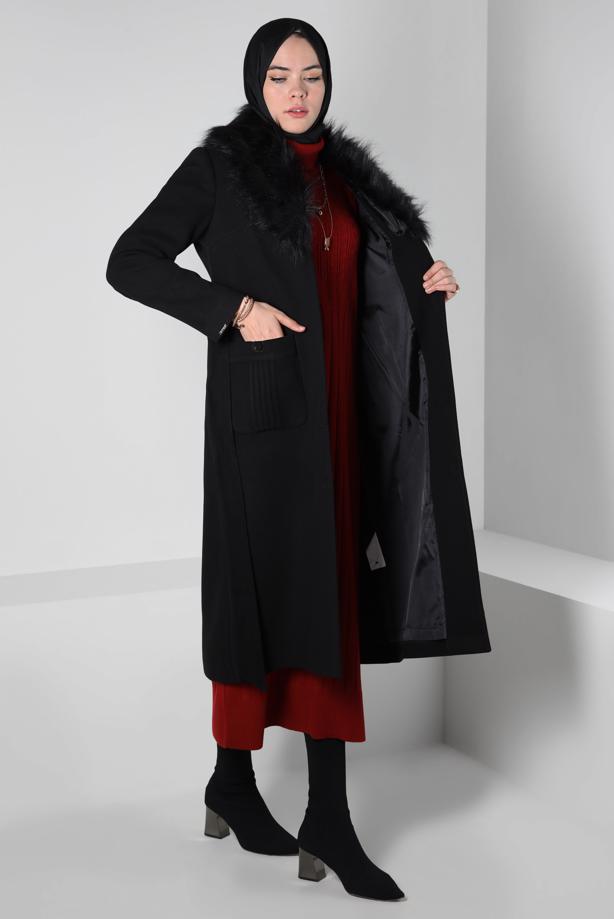 Hijab clothing BLACK T 90405 ALVİNA WİNTER ALMEDA KABAN 40/48 TEK42 - TRENDTESETTÜR
