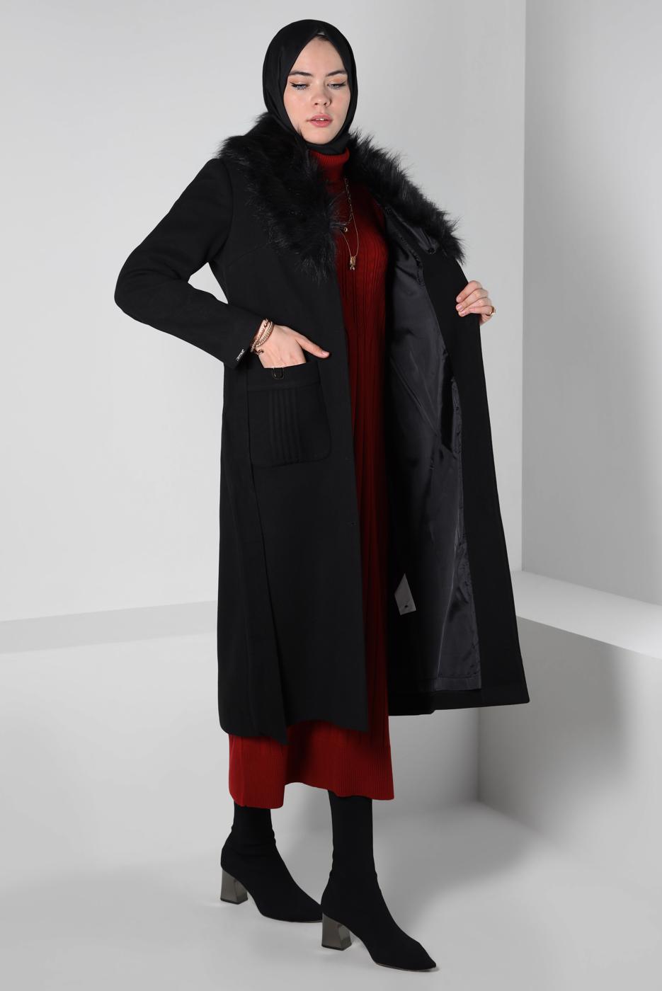 Hijab clothing BLACK T 90405 ALVİNA WİNTER ALMEDA KABAN 40/48 TEK42