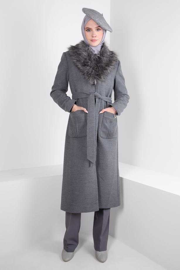 Hijab clothing GREY T 90405 ALVİNA WİNTER ALMEDA KABAN 40/48 TEK42 - TRENDTESETTÜR