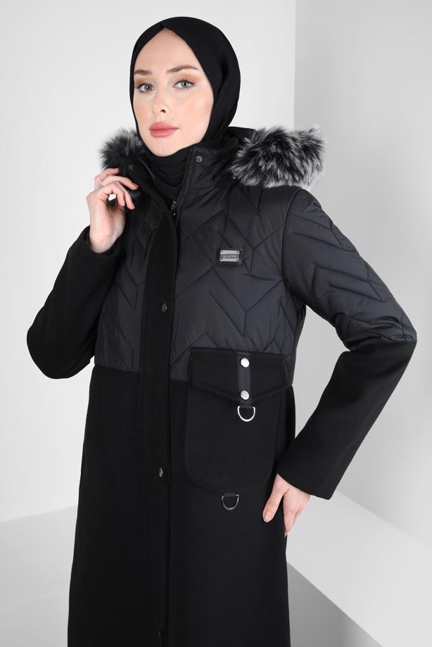 Hijab clothing BLACK ALVINA HOODED COAT T 90427 - TRENDTESETTÜR