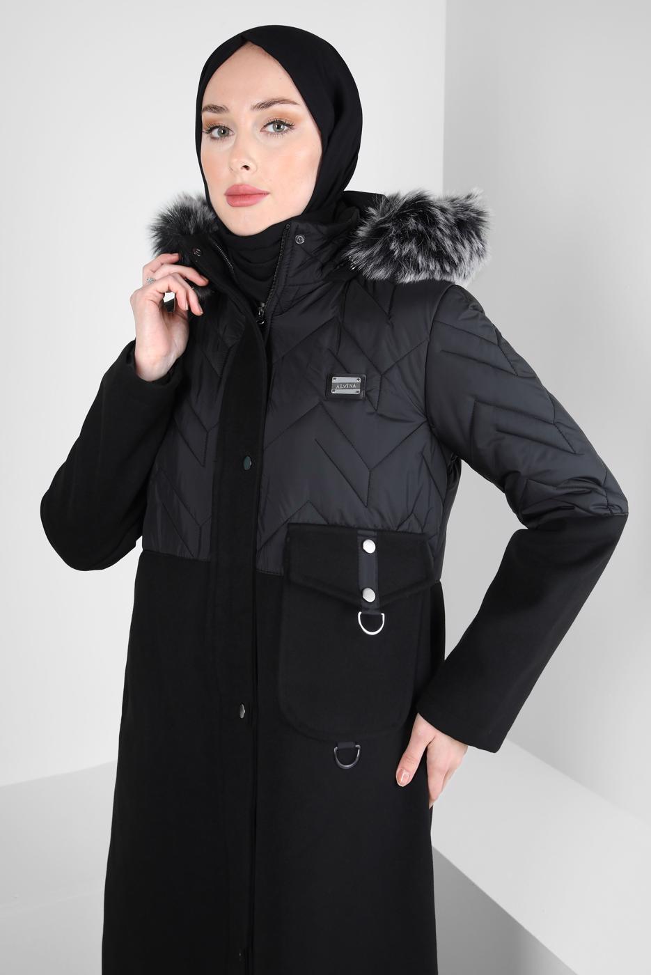 Hijab clothing BLACK ALVINA HOODED COAT T 90427