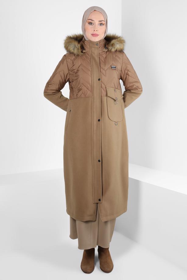 Hijab clothing BROWN ALVINA HOODED COAT T 90427 - TRENDTESETTÜR
