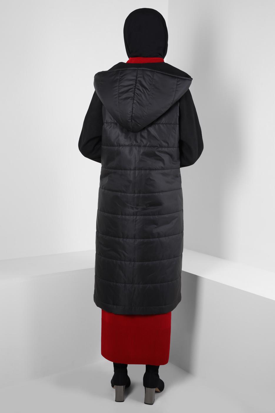 Tesettür giyim SİYAH ALVİNA KAPÜŞONLU KABAN T 90428