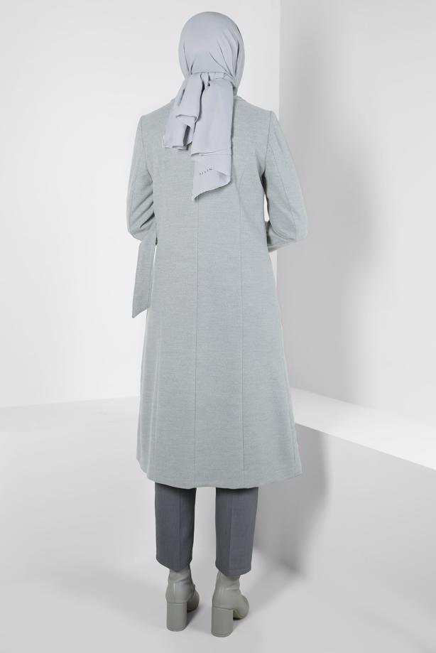 Vêtements hijab GRIS ALVINA MANTEAU CEINTURÉ T 90443 - TRENDTESETTÜR