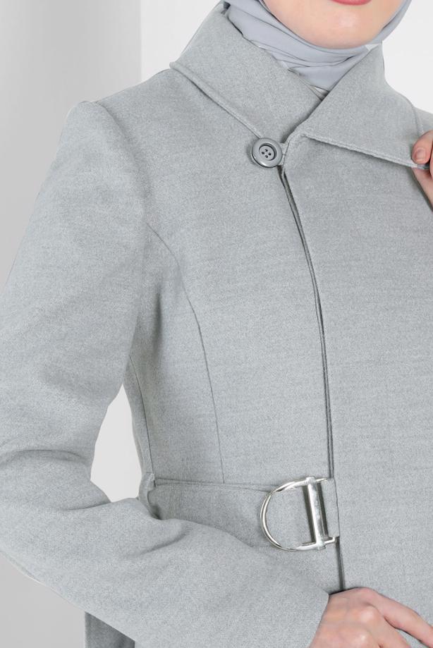 Vêtements hijab GRIS ALVINA MANTEAU CEINTURÉ T 90443 - TRENDTESETTÜR
