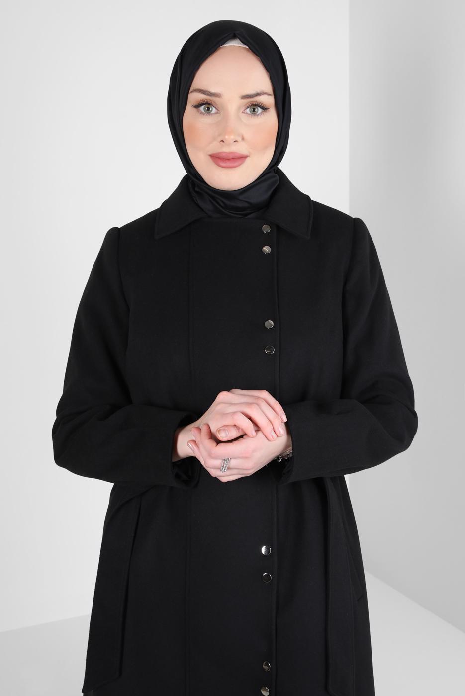 Hijab clothing BLACK ALVINA BELTED COAT T 90449