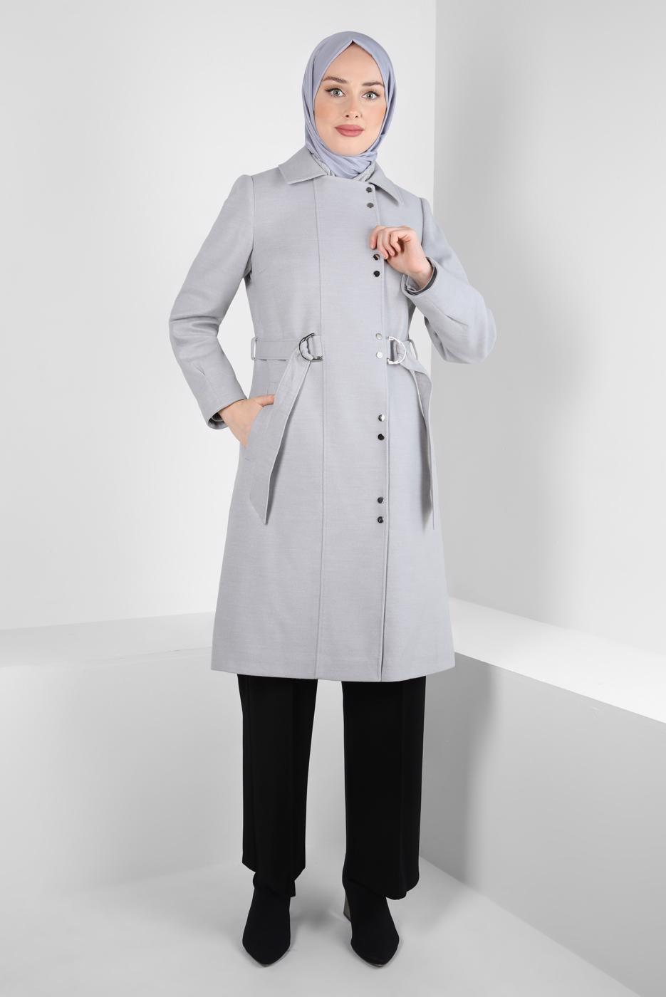 Hijab clothing GREY ALVINA BELTED COAT T 90449