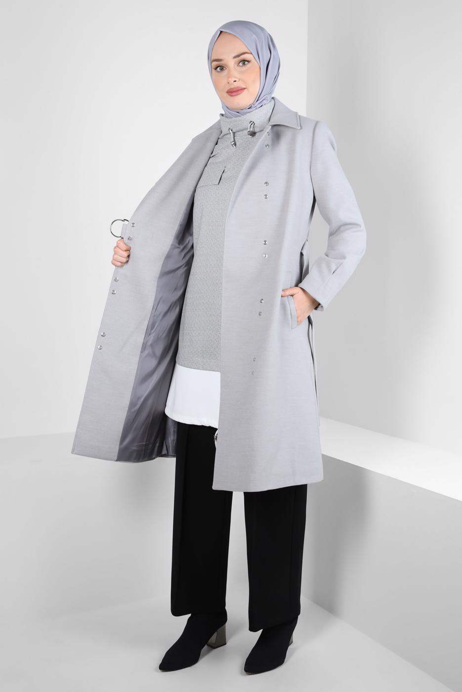 Hijab clothing GREY ALVINA BELTED COAT T 90449