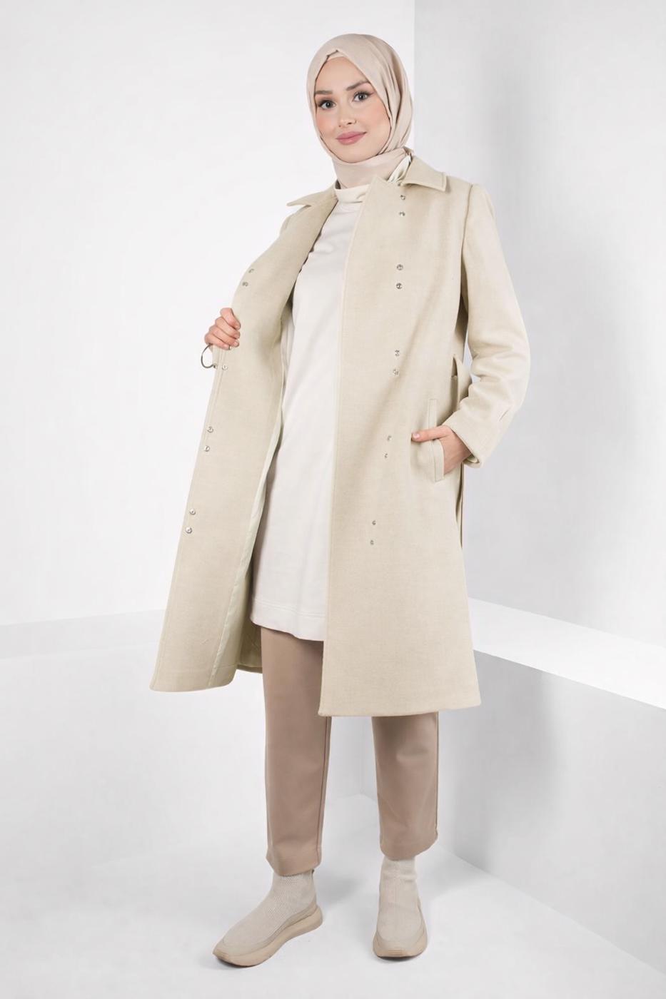 Vêtements hijab BEIGE ALVINA MANTEAU CEINTURÉ T 90449