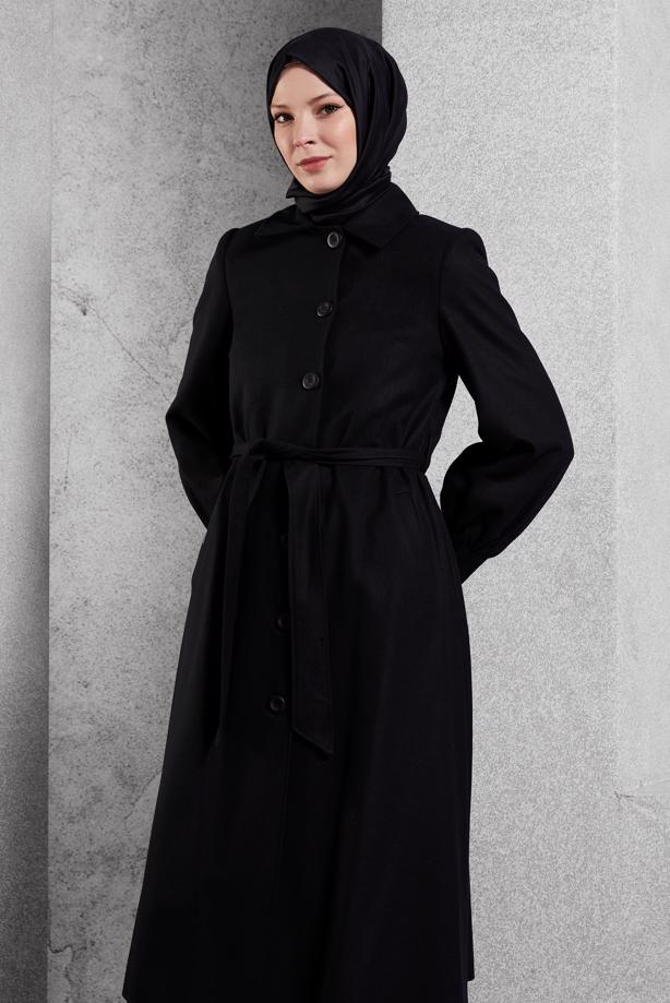 Hijab clothing BLACK T 90458 ALVİNA HOLMAN BRUSHED KABAN 38/46 TEK40 - TRENDTESETTÜR