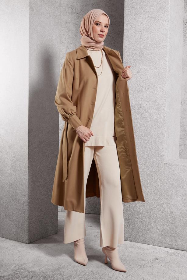 Hijab clothing BROWN T 90458 ALVİNA HOLMAN BRUSHED KABAN 38/46 TEK40 - TRENDTESETTÜR