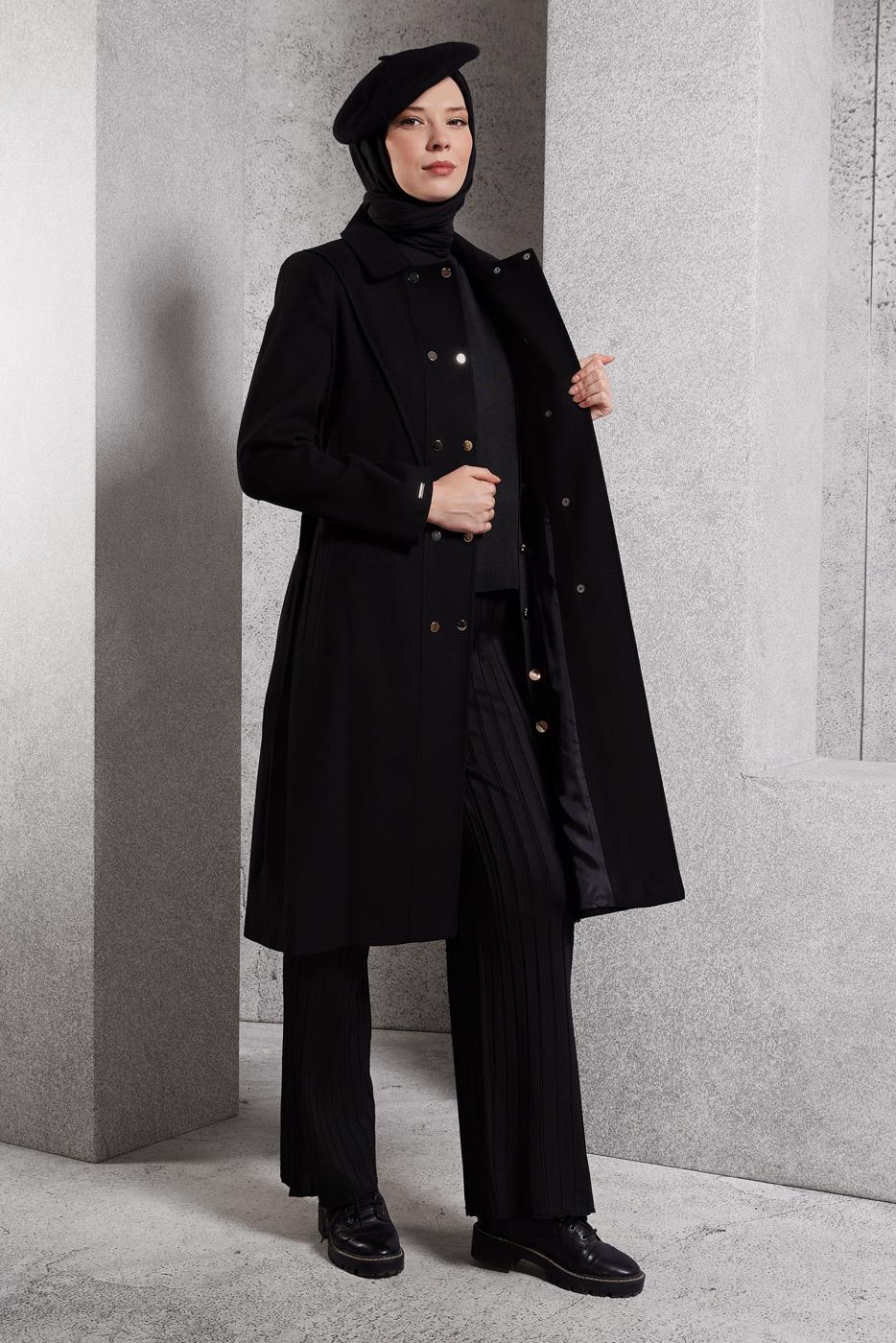 Hijab clothing BLACK ALVINA BELTED COAT T 90473