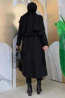 Tesettür giyim SİYAH KUŞAKLI KAŞE KABAN T 9157
