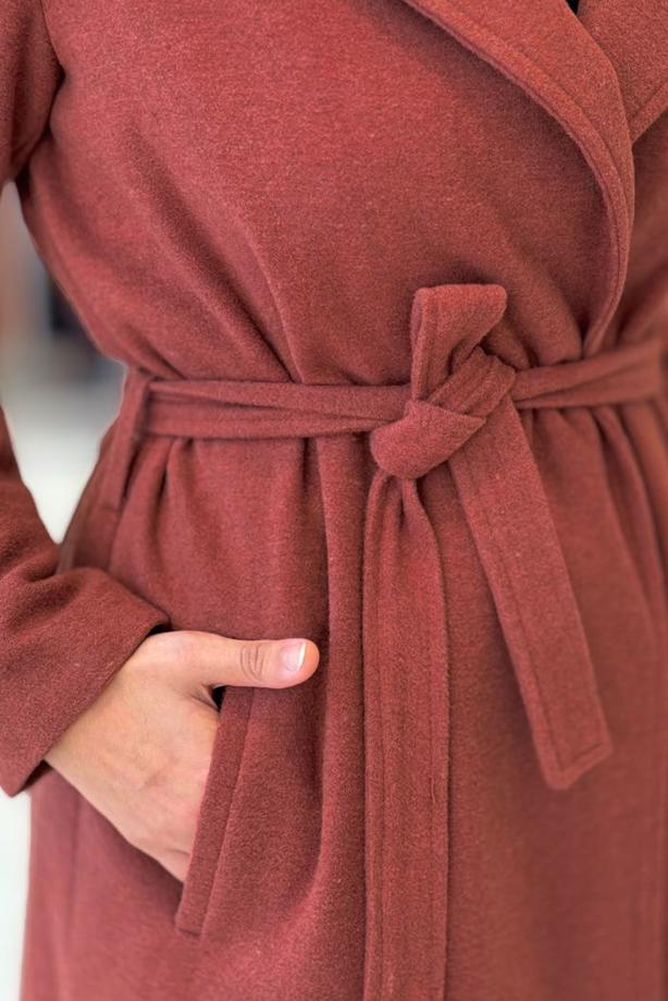 Hijab clothing BROWN BELTED COAT T 9157 - TRENDTESETTÜR