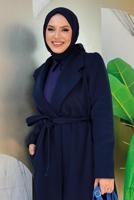 Vêtements hijab BLEU MARINE MANTEAU CEINTURE T 9157