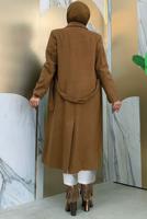 Tesettür giyim TABA KUŞAKLI KAŞE KABAN T 9157
