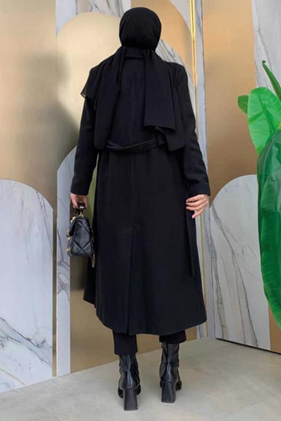 Tesettür giyim SİYAH BÜYÜK BEDEN KAŞE KABAN T 9157-1