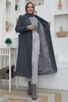 Hijab clothing GREY PLUS SIZE BELTED COAT T 9157-1