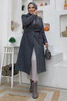 Hijab clothing GREY PLUS SIZE BELTED COAT T 9157-1
