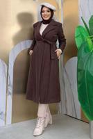 Tesettür giyim KAHVE BÜYÜK BEDEN KAŞE KABAN T 9157-1