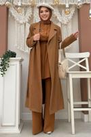 Tesettür giyim TABA BÜYÜK BEDEN KAŞE KABAN T 9157-1