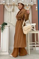 Tesettür giyim TABA BÜYÜK BEDEN KAŞE KABAN T 9157-1