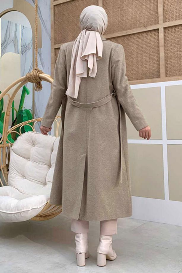 Hijab clothing MINK PLUS SIZE BELTED COAT T 9157-1 - TRENDTESETTÜR