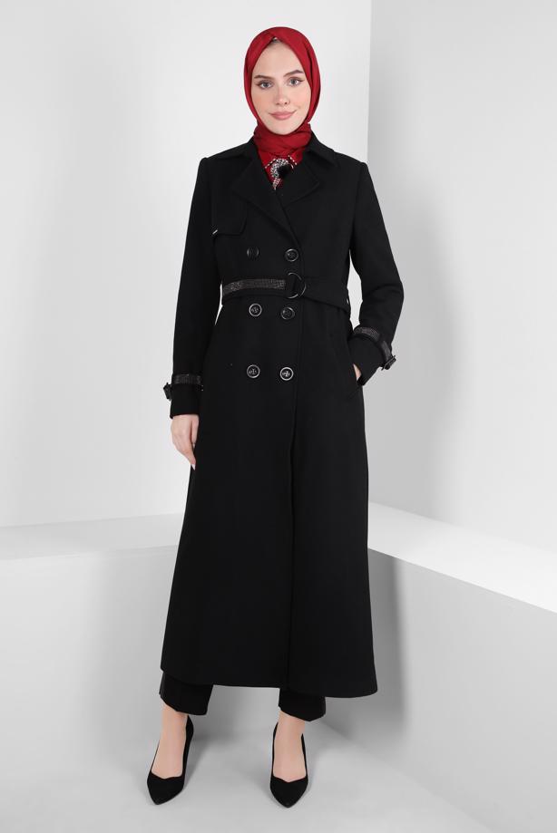 Hijab clothing BLACK T 90408 ALVİNA WİNTER ALMEDA C.MANTO 38/46 TEK42 - TRENDTESETTÜR