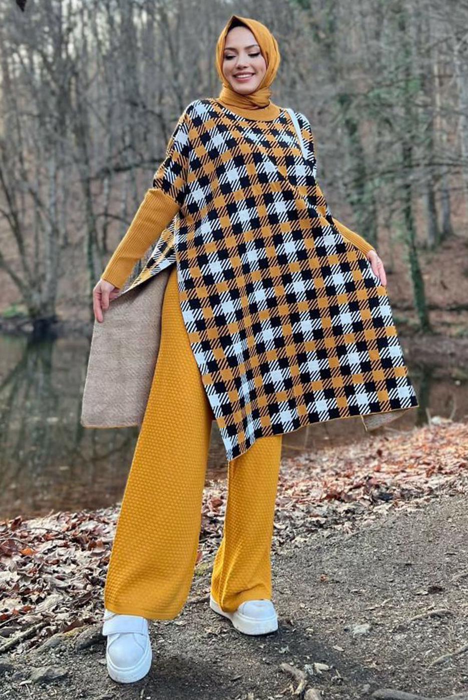 Tesettür giyim TURUNCU TRİKO PANÇO T 10222