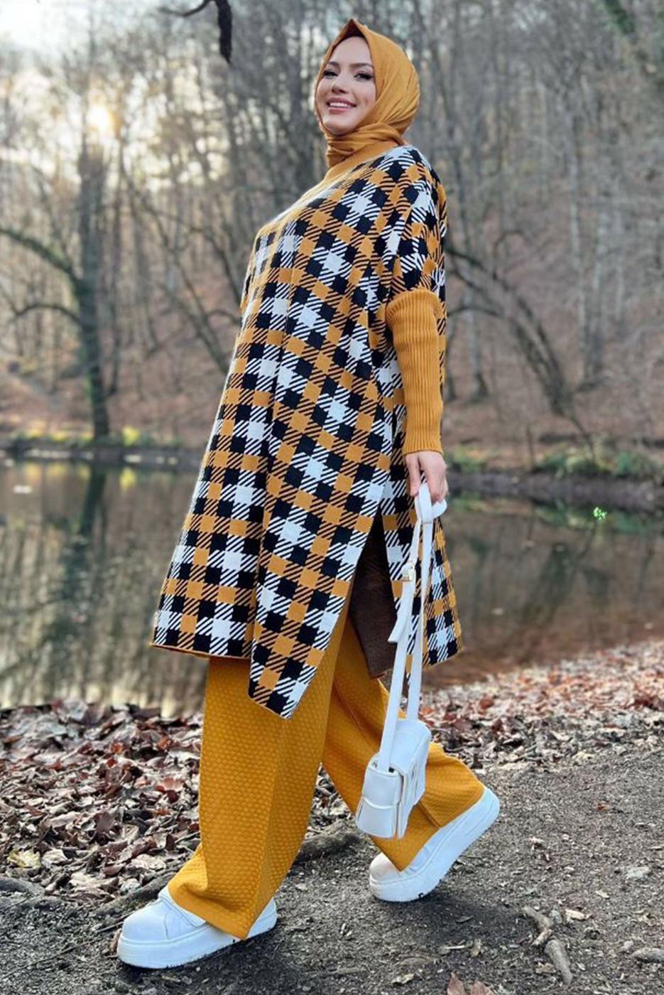 Tesettür giyim TURUNCU TRİKO PANÇO T 10222