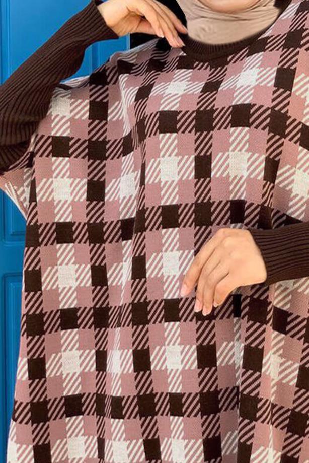 Tesettür giyim KAHVE TRİKO PANÇO T 10222 - TRENDTESETTÜR