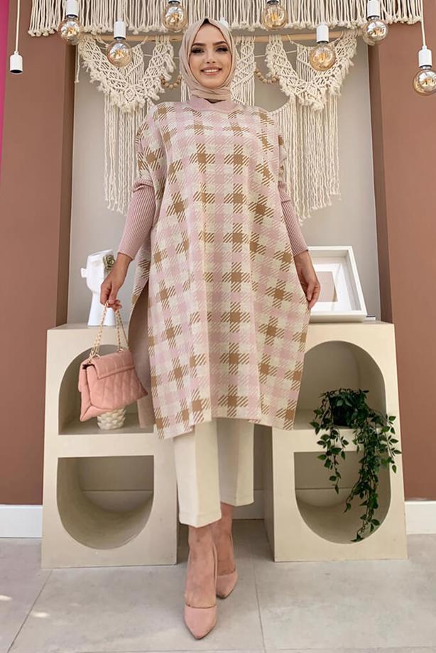 Tesettür giyim PUDRA TRİKO PANÇO T 10222 - TRENDTESETTÜR