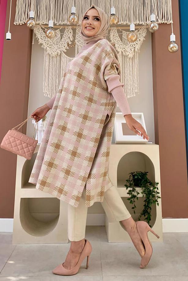 Tesettür giyim PUDRA TRİKO PANÇO T 10222 - TRENDTESETTÜR