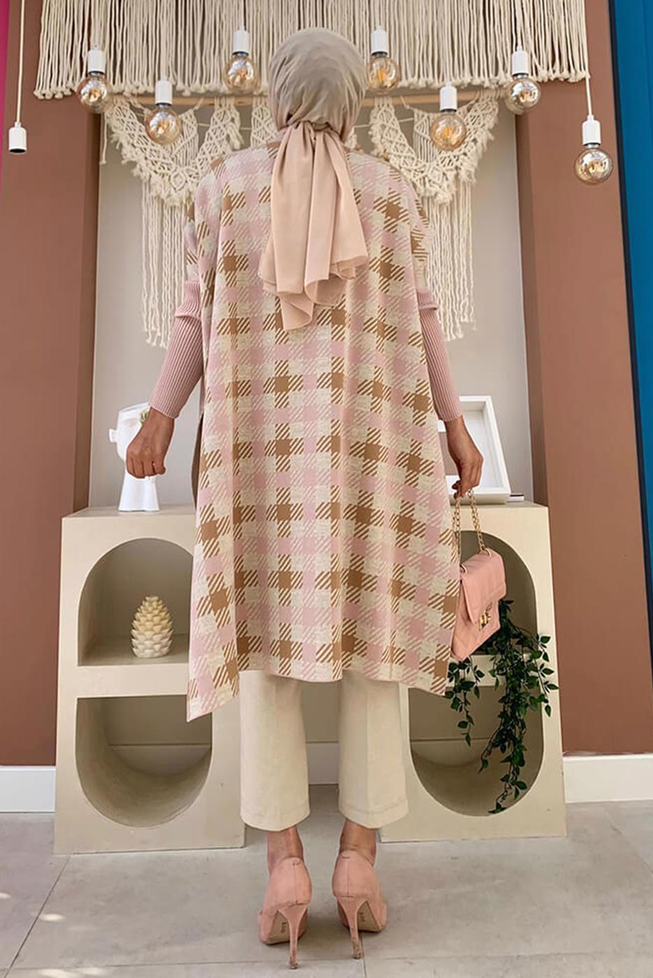 Tesettür giyim PUDRA TRİKO PANÇO T 10222