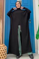 Tesettür giyim SİYAH YARASA KOL BOĞAZLI YAKA TRİKO PANÇO T 04222