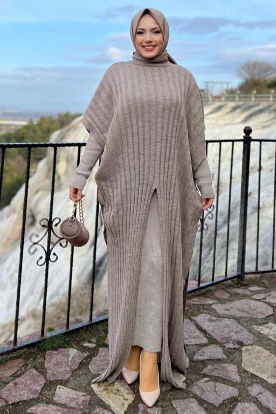 Hijab clothing MINK BAT-WING SLEEVE TURTLENECK KNITWEAR PONCHO T 04222