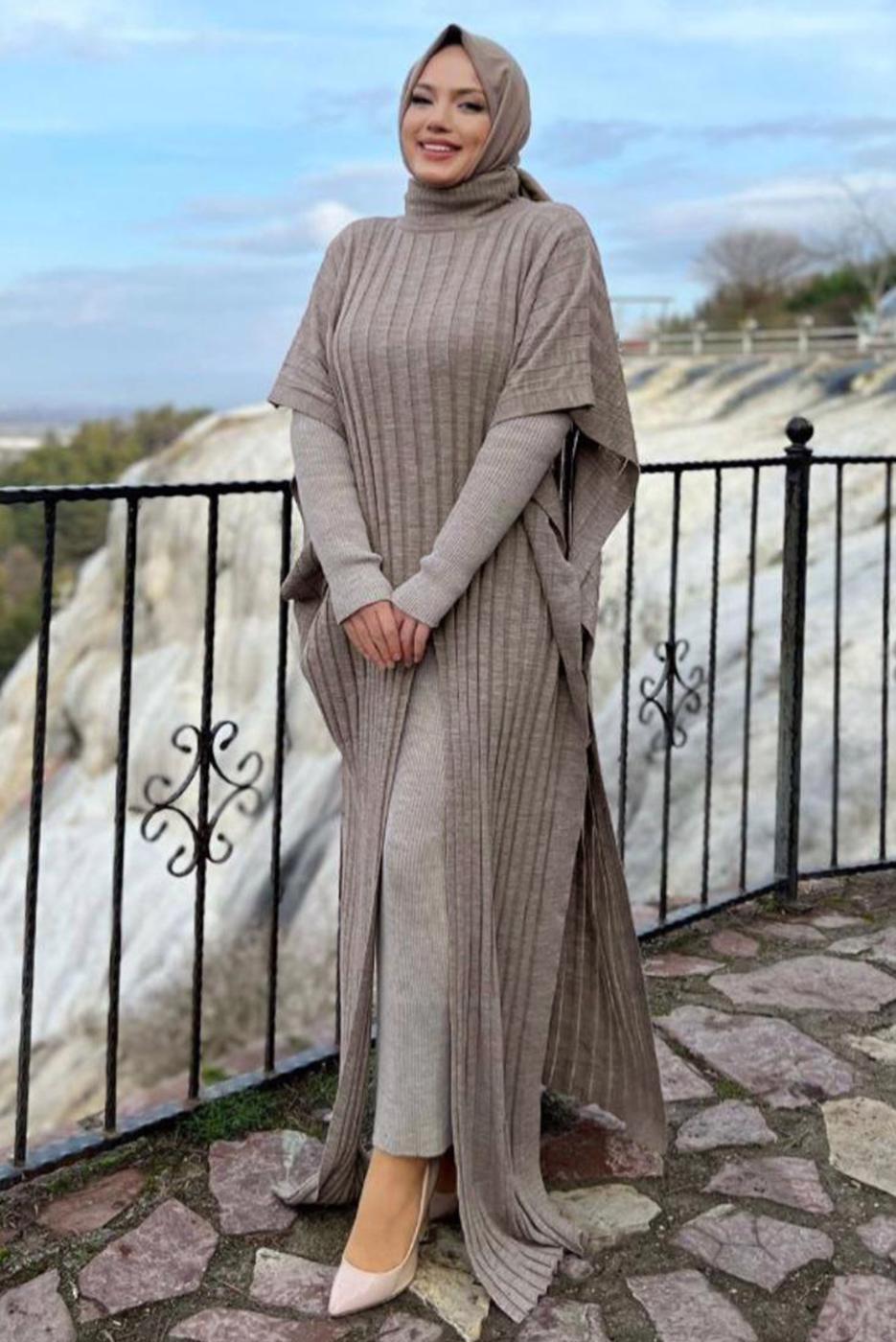 Hijab clothing MINK BAT-WING SLEEVE TURTLENECK KNITWEAR PONCHO T 04222