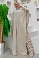 Tesettür giyim BEJ YARASA KOL BOĞAZLI YAKA TRİKO PANÇO T 04222