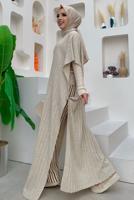 Tesettür giyim BEJ YARASA KOL BOĞAZLI YAKA TRİKO PANÇO T 04222