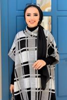 Vêtements hijab NOIR PONCHO TRICOT À CARREAUX T 20222