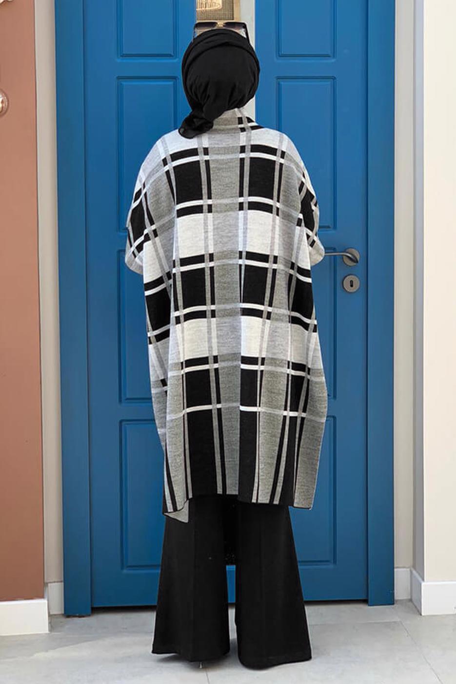 Vêtements hijab NOIR PONCHO TRICOT À CARREAUX T 20222