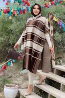 Vêtements hijab BRUN PONCHO TRICOT À CARREAUX T 20222