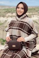Vêtements hijab BRUN PONCHO TRICOT À CARREAUX T 20222
