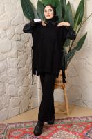 Tesettür giyim SİYAH KOLSUZ YANI BAĞLAMA DETAYLI TRİKO PANÇO T 4508