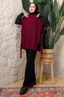 Tesettür giyim BORDO KOLSUZ YANI BAĞLAMA DETAYLI TRİKO PANÇO T 4508