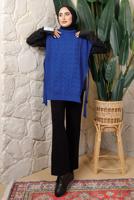 Tesettür giyim LACİVERT KOLSUZ YANI BAĞLAMA DETAYLI TRİKO PANÇO T 4508