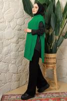 Tesettür giyim YEŞİL YANI BAĞLAMA DETAYLI KOLSUZ TRİKO PANÇO T 5208