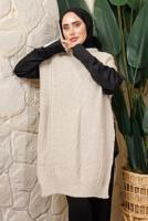Hijab clothing BEIGE TIED SIDE SLEEVELESS KNITWEAR PONCHO T 5208