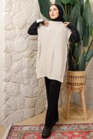 Hijab clothing BEIGE TIED SIDE SLEEVELESS KNITWEAR PONCHO T 5208